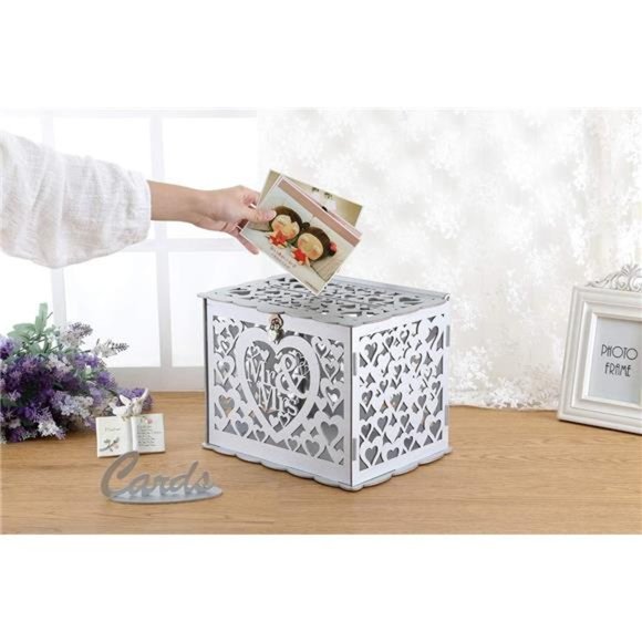Wedding Money Box Holder with Sign, Large Rustic Wood Wooden DIY Envelop Gift - Picture 3 of 7